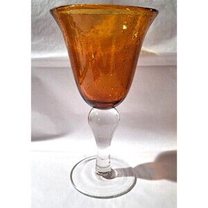 Artland Iris Amber Seeded Bubble Blown Glass Water / Wine Goblet Single